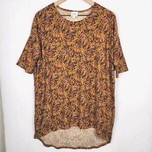 NWT LuLaRoe Tunic Top Womens S Mustard Floral High Low Scoop Neck Retro